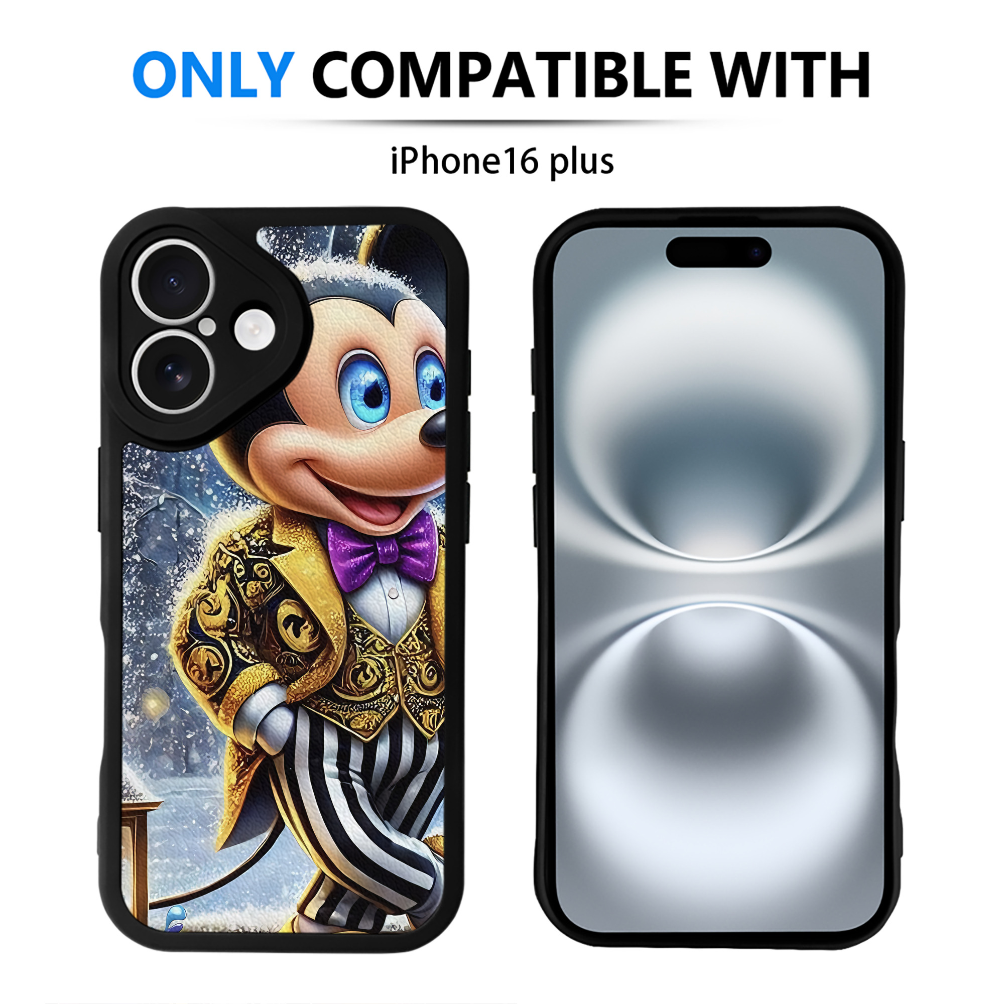 （画像用） ミッキーマウス Mickey Mouse 【iPhone 16シリーズ対応】シリコンスマホケース（レザー調） 材質：シリコン